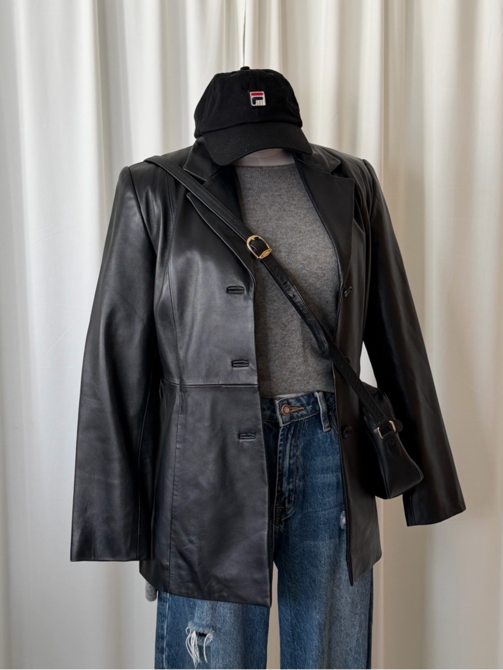 Vintage Y2K Valerie by Valerie Stevens Black Leather Blazer Jacket Size Small